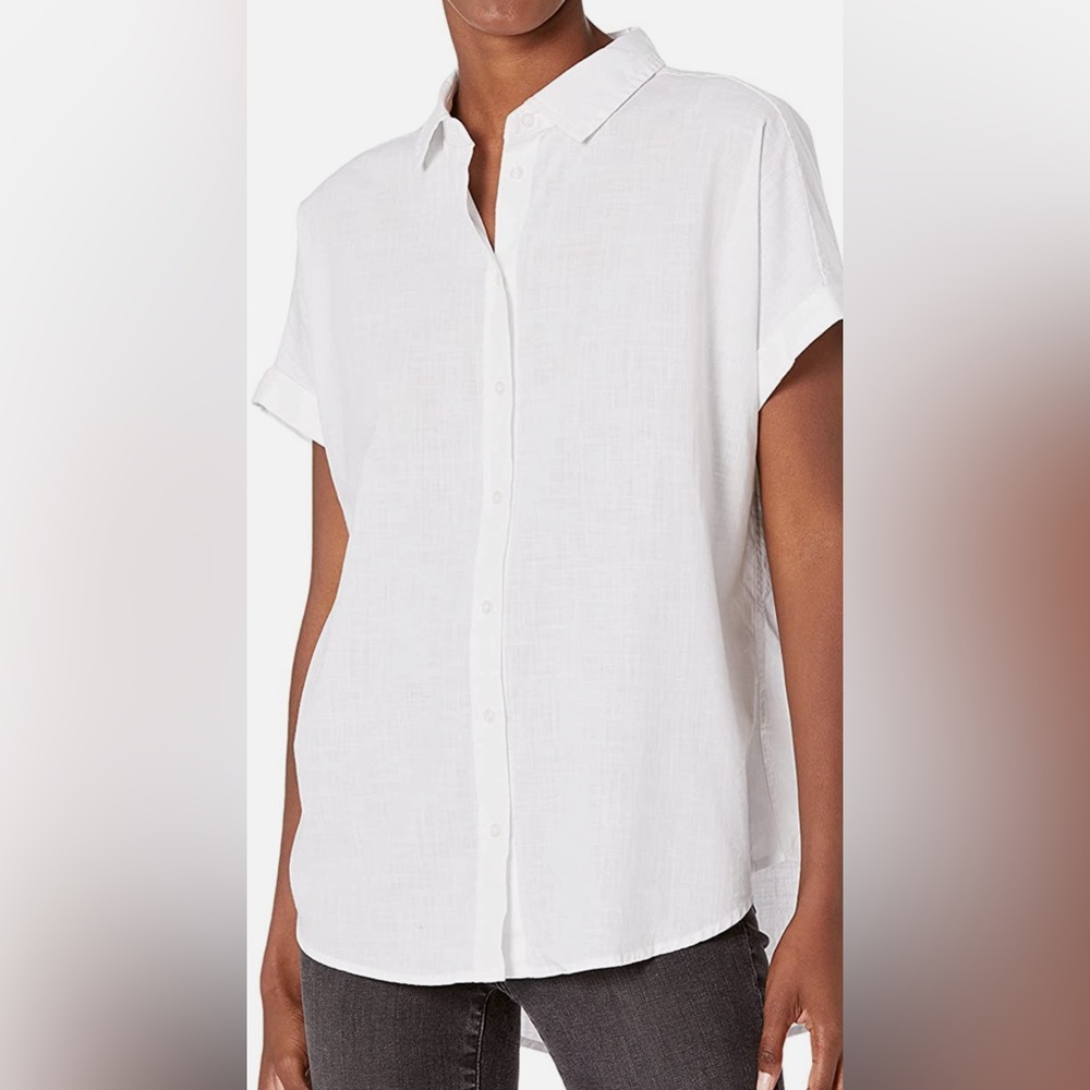 Goodthreads Women's Washed Cotton Short-Sleeve Shirt S Bright White